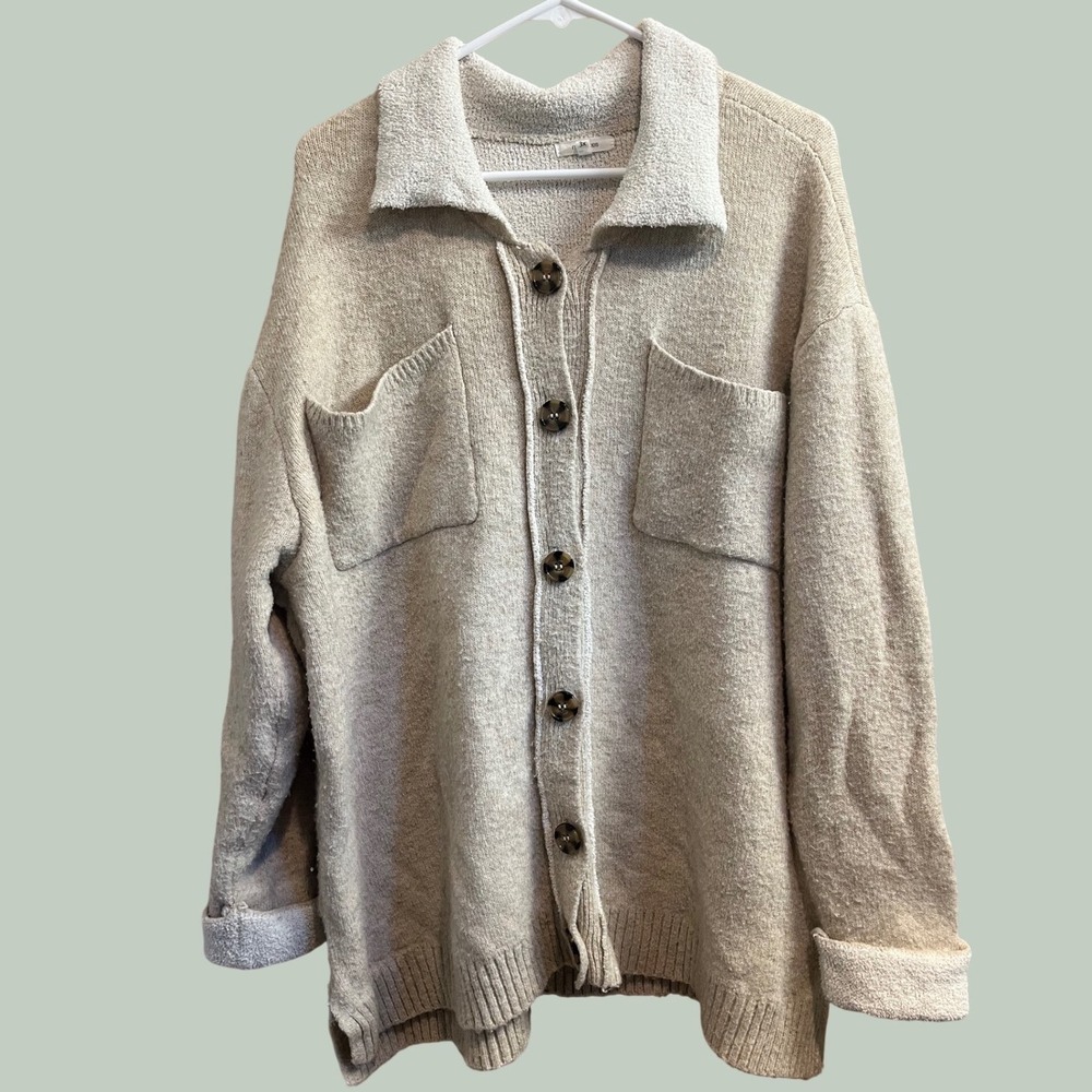 Maurices Cardigan Sweater Womens 3X Oatmeal Sherpa Collar Button Front Oversized